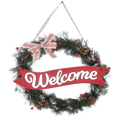 WALL DECOR WREATH WELCOME SIGN CHRISTMAS 15.5X2.5X15.5