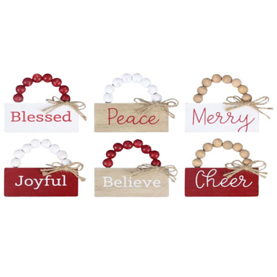 TABLETOP SIGN 6AST W/BLESSING BEAD HANGER CHRITMAS WOOD 3.75X0.59X3.62
