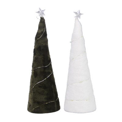 TABLETOP DECOR 2AST CHRISTMAS TREE W/STAR TOPPER LED FABRIC 4.09X4.09X14.96