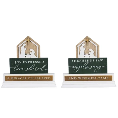 TABLETOP DECOR 2AST BLOCK NATIVITY STACKED WINTERGREEN WOOD 10.75X1.5X11.75