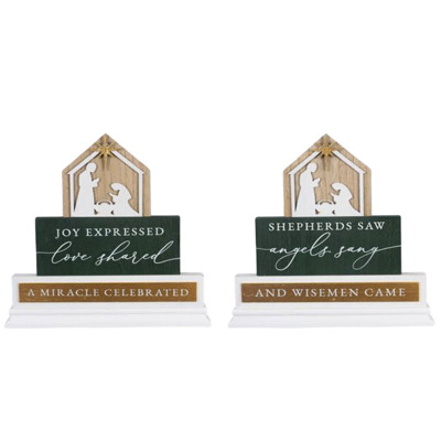 TABLETOP DECOR 2AST BLOCK NATIVITY STACKED WINTERGREEN WOOD 10.75X1.5X11.75