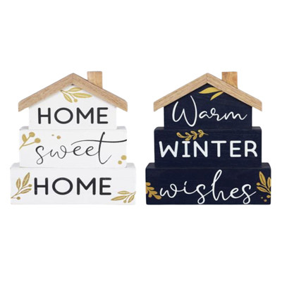 TABLETOP SIGN 2AST WINTER SOLSTICE STACKED HOUSE WOOD 8X2X9.5