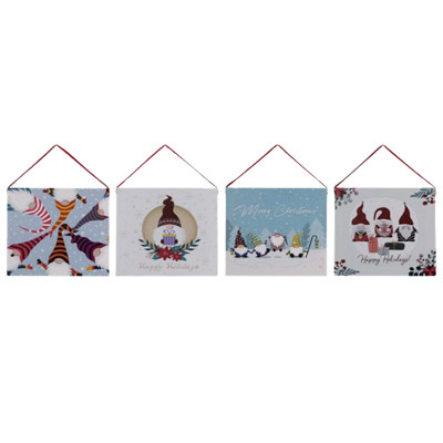 WALL DECOR 4AST LIGHT UP CANVAS W/TIMER CHRITMAS SANTA  8X0.75X8