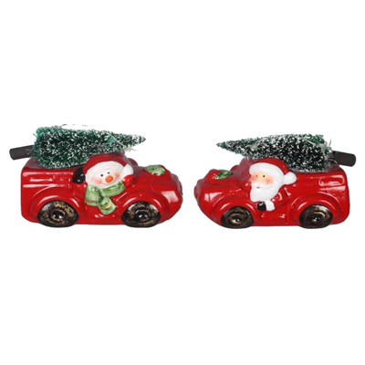 TABLETOP DECOR 2AST SANTA/SNOWMAN TRUCK LED CHRITMAS TREE CERAMIC 3.86X2.28X3.35
