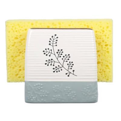 SPONGE HOLDER W/SPONGE WINTER WHITE CERAMIC 3.19X2.99X3.74