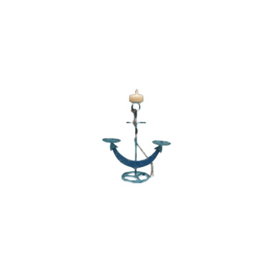 CANDLE HOLDER 3PILLER ANCHOR METAL BLUE 14.5X6.25X16.5
