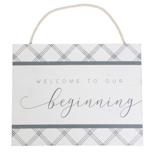 WALL DECOR 9X7 BEGINNINGHANGING TILE WHITE/GRAY ($5.00)