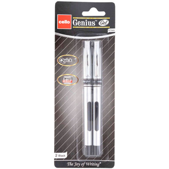 PENS 2CT GEL BLACK INK GENIUS QUICK DRY CARDED REF# GPGGBK0702