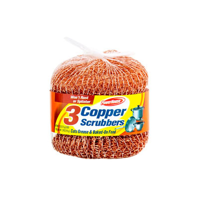 SCOURING PADS 3CT COPPER SCRUBBERS POWERHOUSE