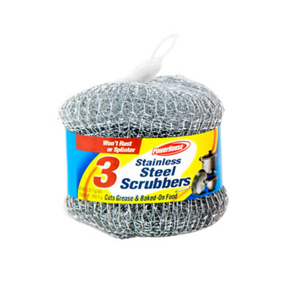 SCOURING PADS 3CT STEEL SCRUBBERS POWERHOUSE