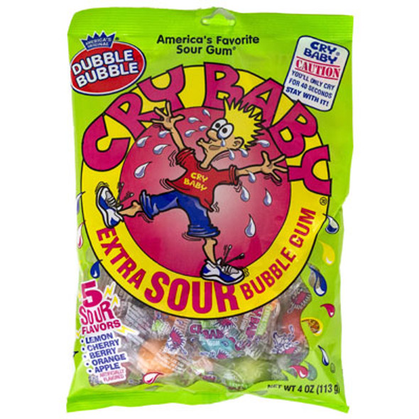 DUBBLE BUBBLE CRY BABY EXTRA SOUR BUBBLE GUM 5 FLAVORS 4 OZ PEG BAG DUBBLE BUBBLE CRY BABY EXTRA SOUR BUBBLE GUM 5 FLAVORS 4 OZ PEG BAG