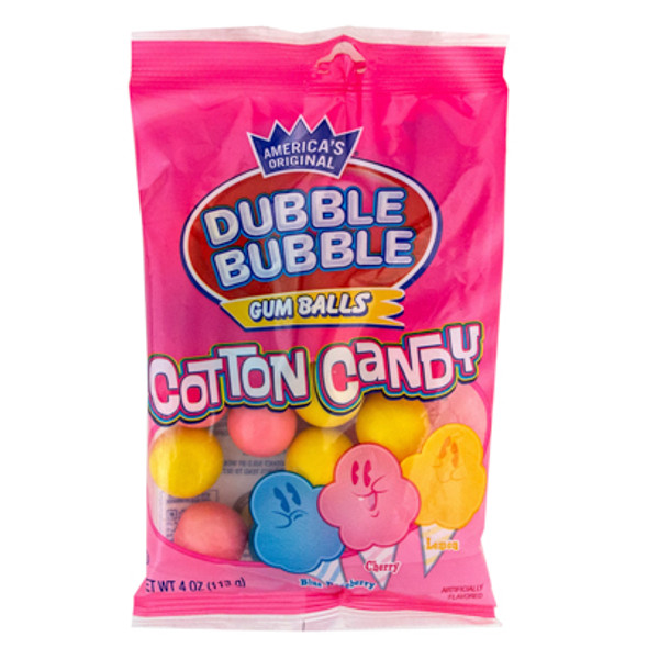DUBBLE BUBBLE GUM BALLS COTTON CANDY 3 ASST FLAVORS 4 OZ  PEG BAG DUBBLE BUBBLE GUM BALLS COTTON CANDY 3 ASST FLAVORS 4 OZ  PEG BAG