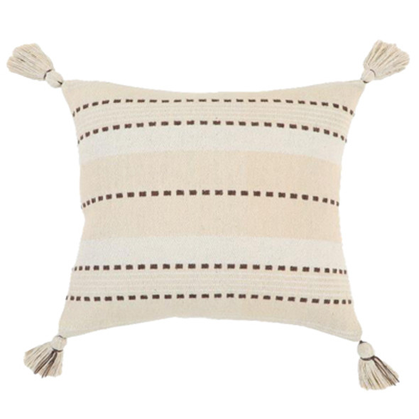PILLLOW 18X18 CREAM W/TASSLES COTTON