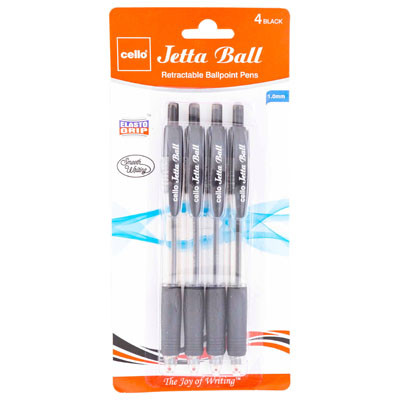 PENS 4CT BLACK INK 1.0MM JETTA BALL RETRACTABLE CARDED REF# BPJBBK1004