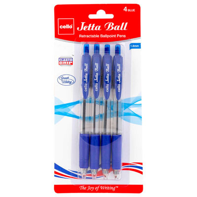 PENS 4CT BLUE INK 1.0MM JETTA BALL RETRACTABLE CARDED REF# BPJBBL1004