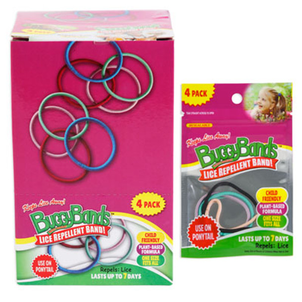 BUGGYBANDS LICE REPELLENT HAIR BANDS 4PK 24PC CNT DISPLAY RESEALABLE BAG