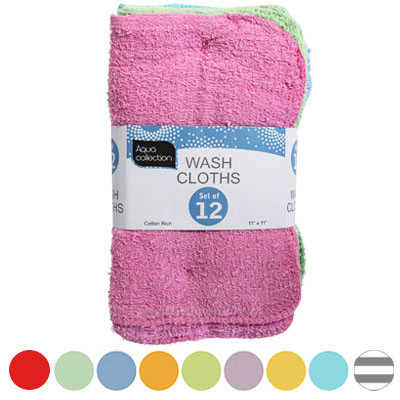 WASH CLOTHS 12PK 11X11 RANDOMASSORTED COLORS BANDED SEE N2#2119-12WC