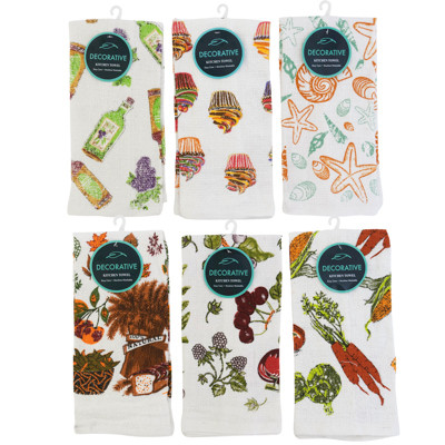 KITCHEN TOWELS 15X25  6 ASST PRINTS PEGGABLE #KT101314