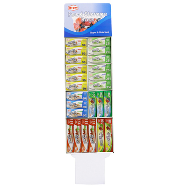STORAGE BAGS 72PC 6 ASSORTED SANDWICH & FREEZER BAGS FLOOR DISPLAY
