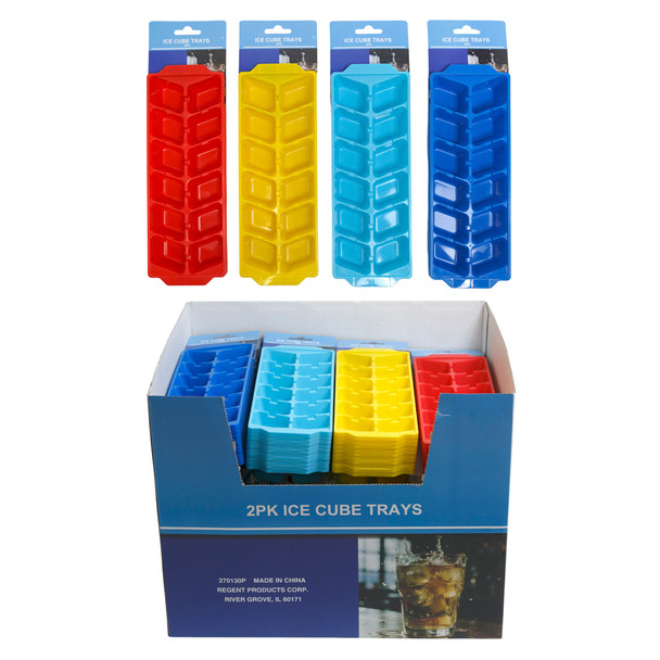 ICE CUBE TRAY 96-PC 2-PK W/HEADER CARD 4 COLORS IN COUNTER DISPLAY