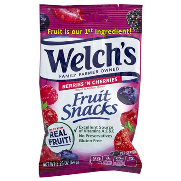 WELCH'S FRUIT SNACKS BERRIES N' CHERRIES 2.25 OZ PEG BAG WELCH'S FRUIT SNACKS BERRIES N' CHERRIES 2.25 OZ PEG BAG