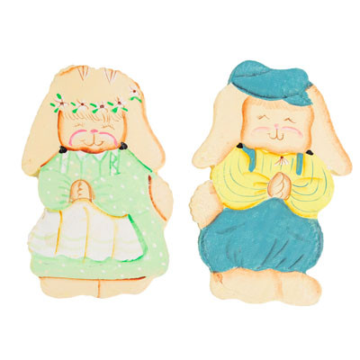 BUNNY FIGURINE WOOD 2PC MR/MRSIN COLOR BOX