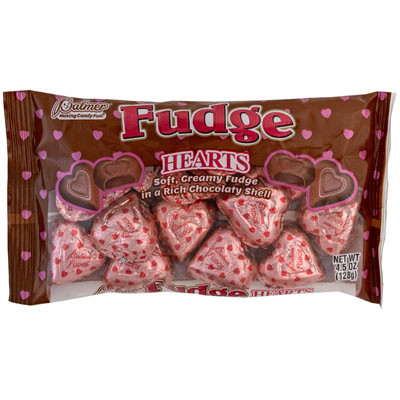 VALENTINE CANDY FUDGE FILLEDHEARTS 4.5 OZ BAG IN PDQ