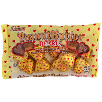VALENTINE CANDY PEANUT BUTTER HEARTS 4.5 OZ BAG PDQ