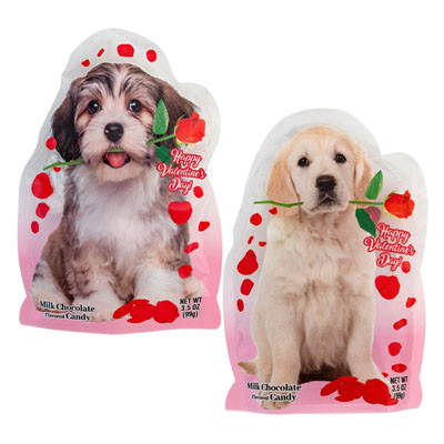 VALENTINE CANDY MILK CHOCOLATE 3.5OZ3 ASSORTED DOGS IN PDQ