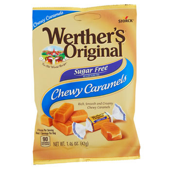 WERTHER'S ORIGINAL SUGAR FREE CHEWY CARAMEL 1.46 OZ PEG BAG