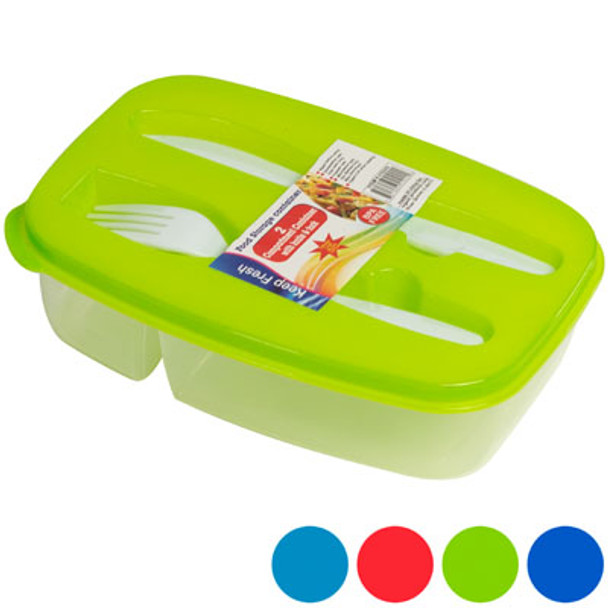 LUNCH BOX 2 COMPARTMENT W/FORK & KNIFE IN PDQ 5 ASST #554340