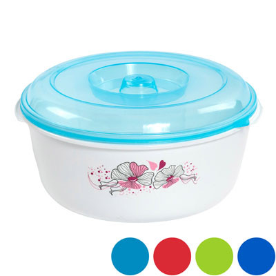 FOOD STORAGE CONTAINER ROUND 96 OZ FLOWER DESIGN IN PDQ 4 COLOR LIDS 163G #1375
