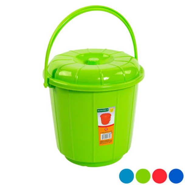 BUCKET WITH LID & HANDLE 3QT 7.25D X 7.5H 4 COLORS IN PDQ #ECO 503