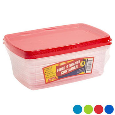 FOOD STORAGE CONTAINER RECT 2PK 4 COLOR LIDS/CLEAR BOTTOM IN PDQ #SWEETY BOX