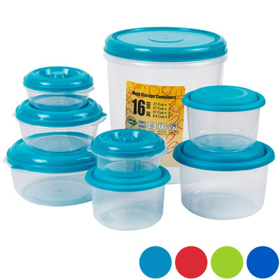 FOOD STORAGE CONTAINER 16PC SET 4 ASSORTED COLORS