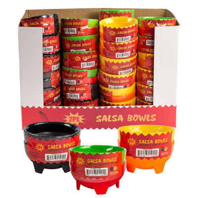 SALSA BOWL 48PC 2PK PLASTIC YELLOW, ORANGE & GREEN/RED & BLACK COUNTER DISPLAY *NO AMAZON SALES*