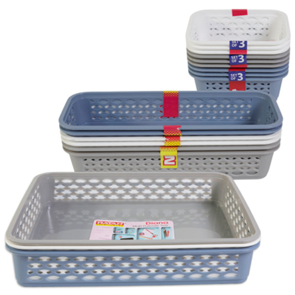 BASKET ASSORTMENT 3 SIZES DK GRAY, WHITE & BLUE COUNTER DISPLAY
