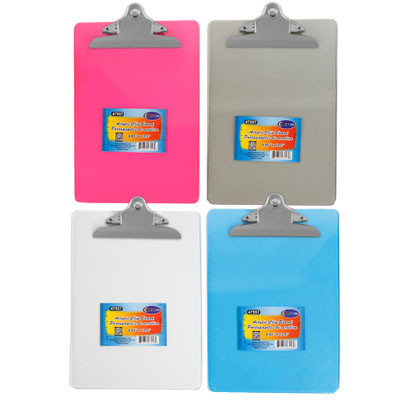 CLIP BOARD 8.85X12.2 ACRYLIC 4AST COLORS W/RULER