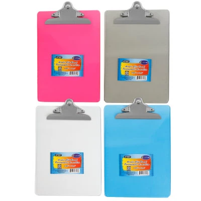 CLIP BOARD 8.85X12.2 ACRYLIC 4AST COLORS W/RULER