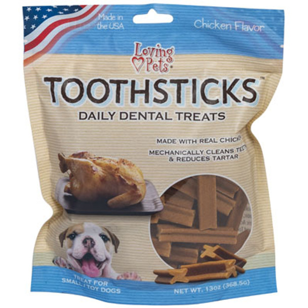 DOG TREAT DENTAL TOOTHSTICKS CHICKEN FLAVOR 13 OZ FOR SMALL DOGS MADE IN USA