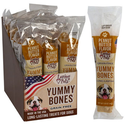 DOG TREATS YUMMY BONES GRAIN-FREE 2.8 OZ PEANUT BUTTER COUNTER DISPLAY MADE IN USA