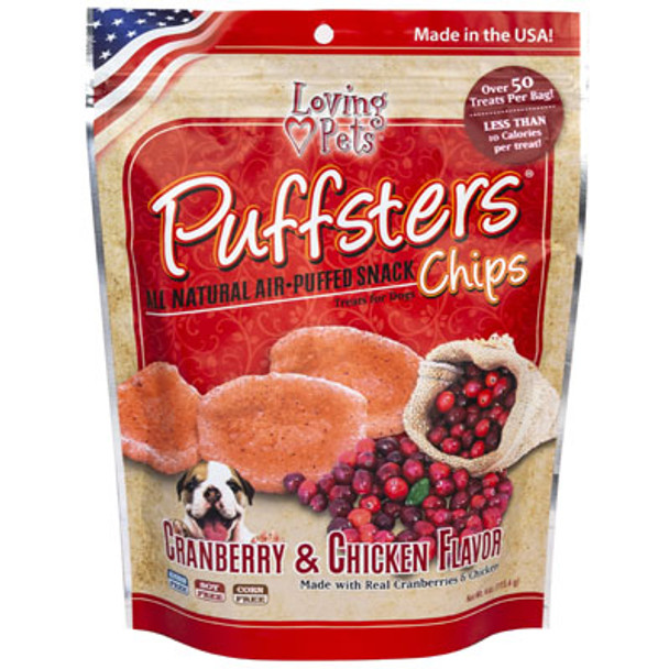 DOG TREATS PUFFSTERS CHIPSCRANBERRY & CHICKEN 4 OZMADE IN USA