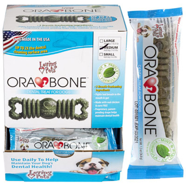DOG TREATS DENTAL ORAL BONE 1.3 OZ FOR MEDIUM DOGS MINT & PARSLEY COUNTER DISPLAY MADE IN USA