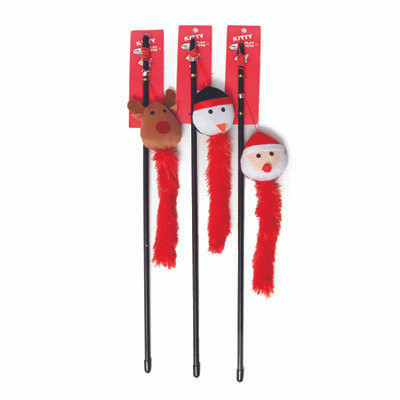 CAT TOY CHRISTMAS WAND 19.5IN 3 ASSORTED SANTA, SNOWMAN, REINDEER COUNTER DISPLAY