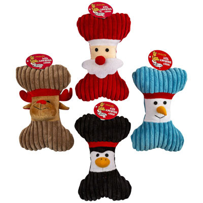 DOG TOY CHRISTMAS PLUSH BONE 8" 4 ASST #P30248