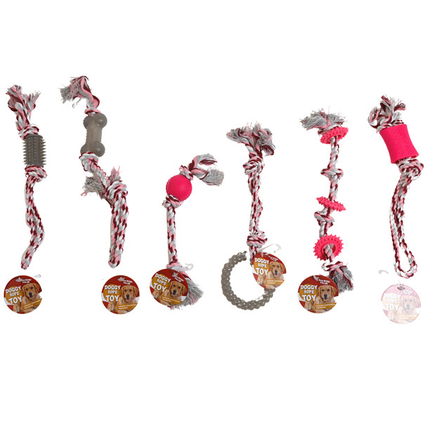DOG TOY ROPE WITH RUBBER CHEW ASSORTMENT PINK AND GRAY IN PDQ #C25644