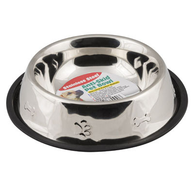 PET BOWL STAINLESS STEEL 64 OZ8 CUPS ANTI-SKID 8.46 X 11.61275G PAW/BONE EMBOSSED