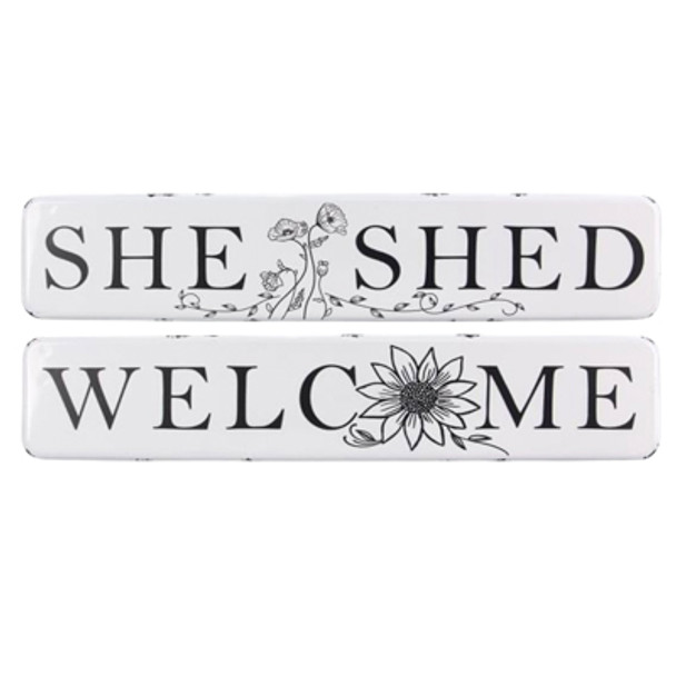 WALL SIGN 2AST 27X6 SHE SHED/WELCOME ENAMEL