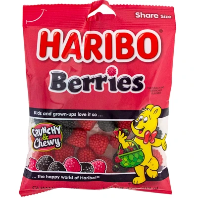 HARIBO BERRIES GUMMI CANDY 4 OZ PEG BAG