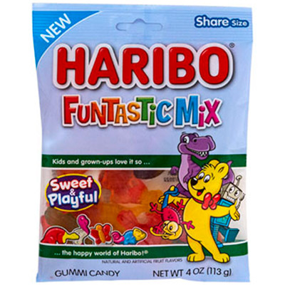 HARIBO FUNTASTIC MIX GUMMI CANDY 4 OZ PEG BAG